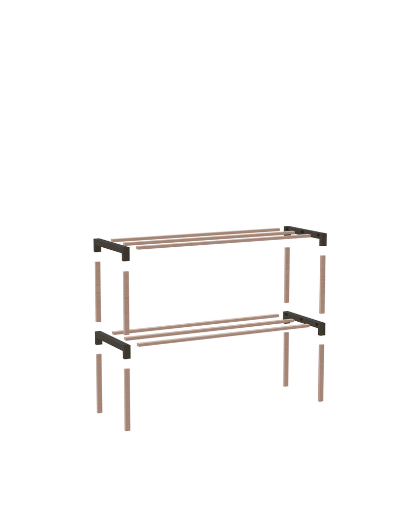 Schoenenrek 2 Lagen – Zwart - Compact Houten Schoenenkast – Ruimtebesparend Schoenenrek voor 6+ Paar – Duurzaam & Modern Design – 51 x 23 x 39 cm