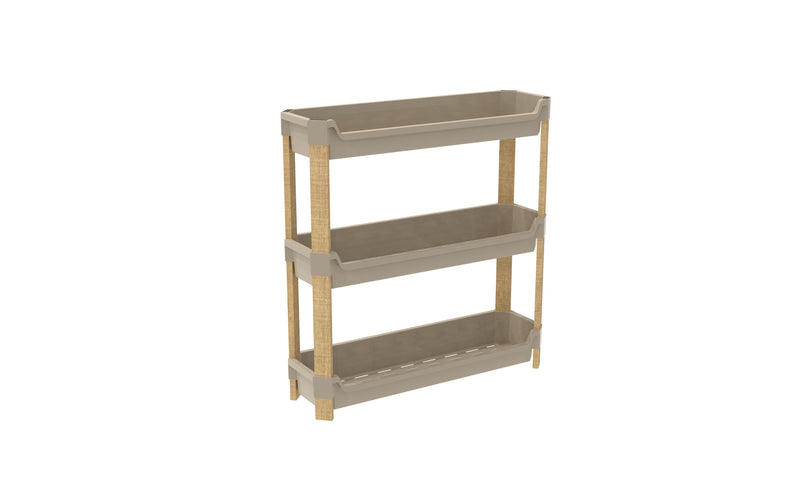 FixWood 3-laags Modulair Opbergrek – Natuurlijke Houtlook & Crèmekleur – Badkamerrek, Keukenrek of Plantenrek – Stevig & Stapelbaar – 60x20x70 cm