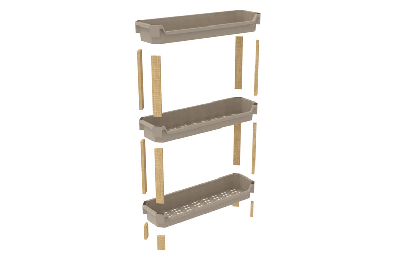FixWood 3-laags Modulair Opbergrek – Natuurlijke Houtlook & Crèmekleur – Badkamerrek, Keukenrek of Plantenrek – Stevig & Stapelbaar – 60x20x70 cm