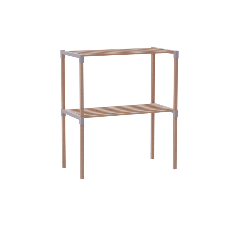 FixWood 2-laags Ovenrek – Keukenrek van Hout en Kunststof – Magnetron Rek – 58x34x63 cm – Multifunctioneel Opslagrek – Extra Werk- & Opbergruimte