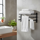 Handdoekrek voor muur - 3 Laags - Zwart – Industrieel Badkamerrekje - Handdoekhouder Wandmontage - Handdoekstang