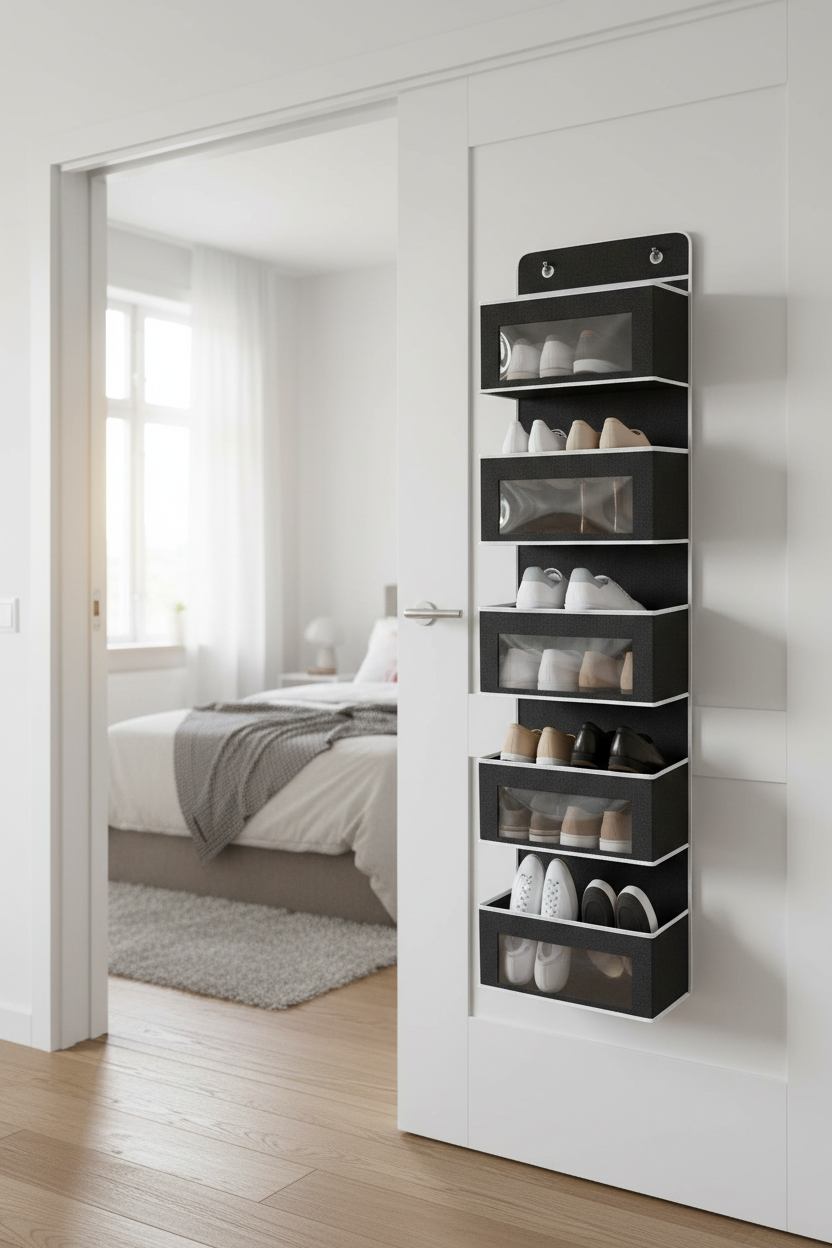 Aufbewahrungstasche für Tür – 5 geräumige Aufbewahrungsfächer – 120 cm x 33 cm – Schwarz – Tür-Organizer