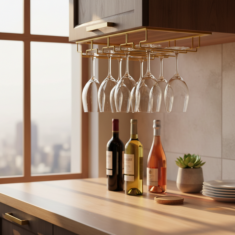 Hängeregal Weingläser - 12 Gläser - Goldfarben - Weinglashalter