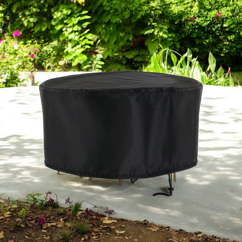 Gartenmöbelabdeckung rund – 128 cm x 71 cm – Schwarz – Schutzhülle für Ihr Gartenset – Gartenmöbel-Schutzabdeckung