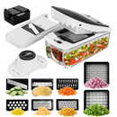 Chefino Squalo - Groentesnijder Set met Opvangbak – Mandoline Snijder – 8 RVS Messen – Uiensnijder & Blokjessnijder – Groentehakker – Keuken Snijapparaat – Inclusief Rasp en Julienne