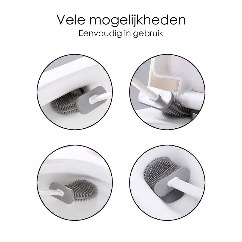 Toilettenbürste mit Halter Rechteck - Hygienische Toilettenbürste - Weiß - Silikon - Freistehend