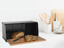 Broodtrommel met Houten Klep – Luxe Brooddoos van Metaal en Hout – Stijlvol & Ruimtebesparend – Houdt Brood Langer Vers – Zwart/Hout Design