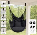 Hangstoel met Kussen – Hangende Stoel voor Binnen en Buiten – Inclusief Ophangset – Belastbaar tot 125 kg – Katoenen Hangstoel voor Tuin, Balkon, Slaapkamer & Balkon – Zwart