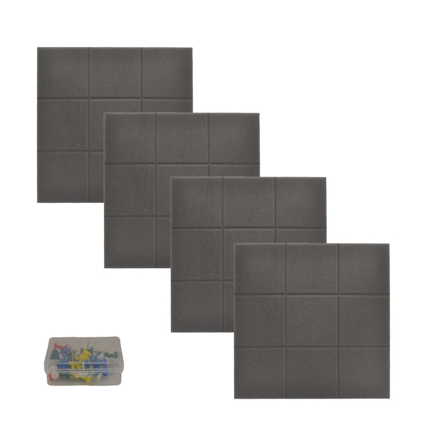 Filz-Pinnwand selbstklebend – Grau – 4 Stück inklusive Reißzwecken – Wandtafel aus Filz