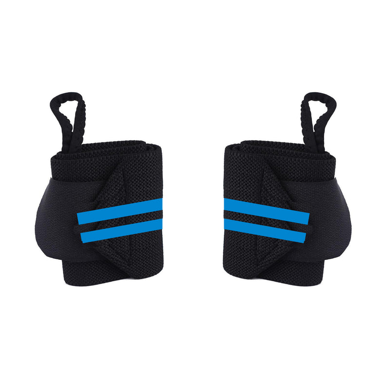 Fitness / Crossfit Polsband - 2 stuks - Lichtblauw / Zwart - Polsbandage Wrist Support Wraps - Pols Bandage Band - Bodybuilding Support - Gewichthef Straps - Krachttraining Lifting Workout Straps