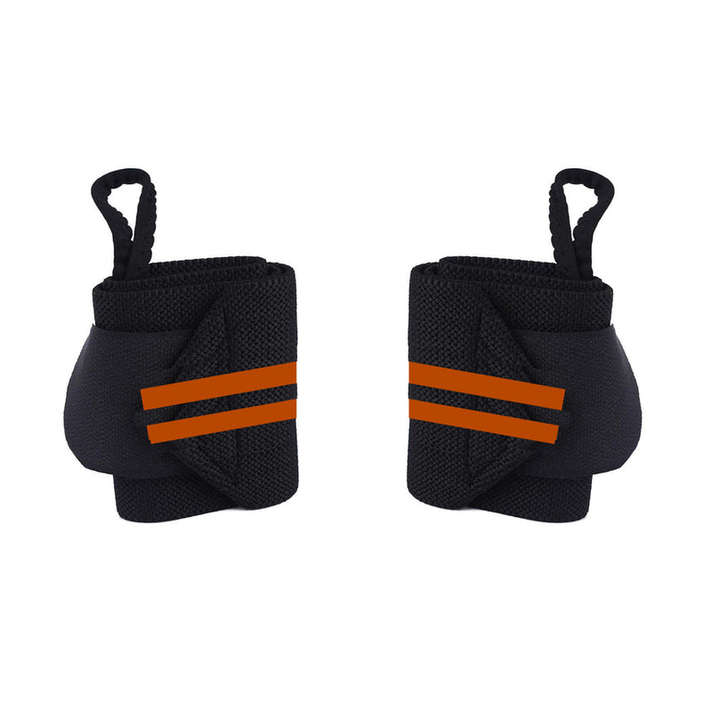 Fitness / Crossfit Polsband - 2 stuks - Oranje / Zwart - Polsbandage Wrist Support Wraps - Pols Bandage Band - Bodybuilding Support - Gewichthef Straps - Krachttraining Lifting Workout Straps