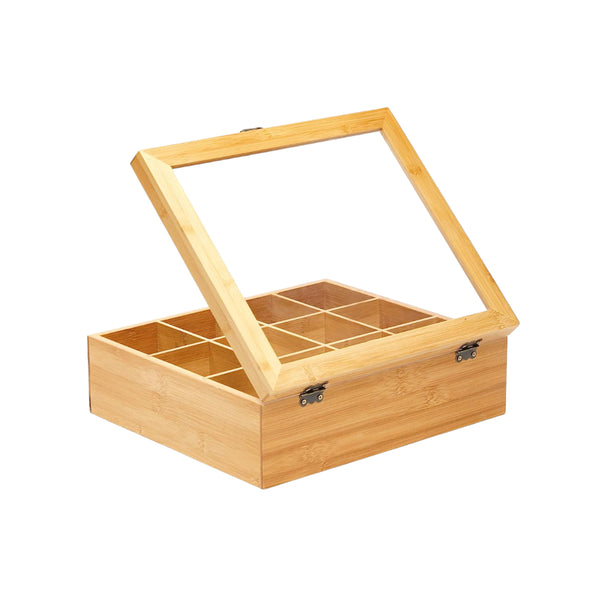 Teebox 12 Fächer - Braun - Holz - Teebox mit 12 Fächern - Aufbewahrungsbox für Tee