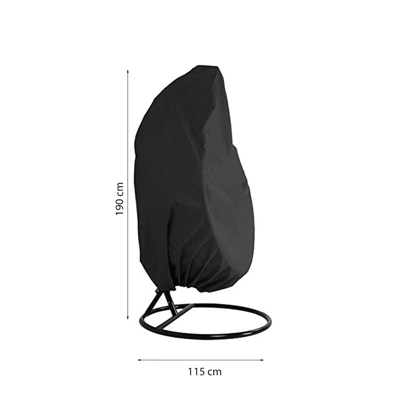 Beschermhoes Hangstoel Egg - Zwart - 190 x 115 cm - Waterproof - Universeel model - Hoes van Egg Chair - Waterdichte Beschermer voor Egg Stoel met Standaard