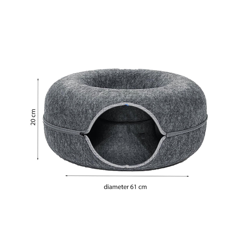 Donutkorb für Katzen und Hunde – Grau – Durchmesser 61 cm – Katzenkorb – Hundekorb