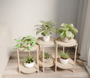 Fixwood 2-Laags Plantenstandaard Set van 3 – Massief Hout & Kunststof – Modern Bloemenrek – Plantenhouder Binnen – Scandinavisch Design – Beige – 2-Tier Plant Stand