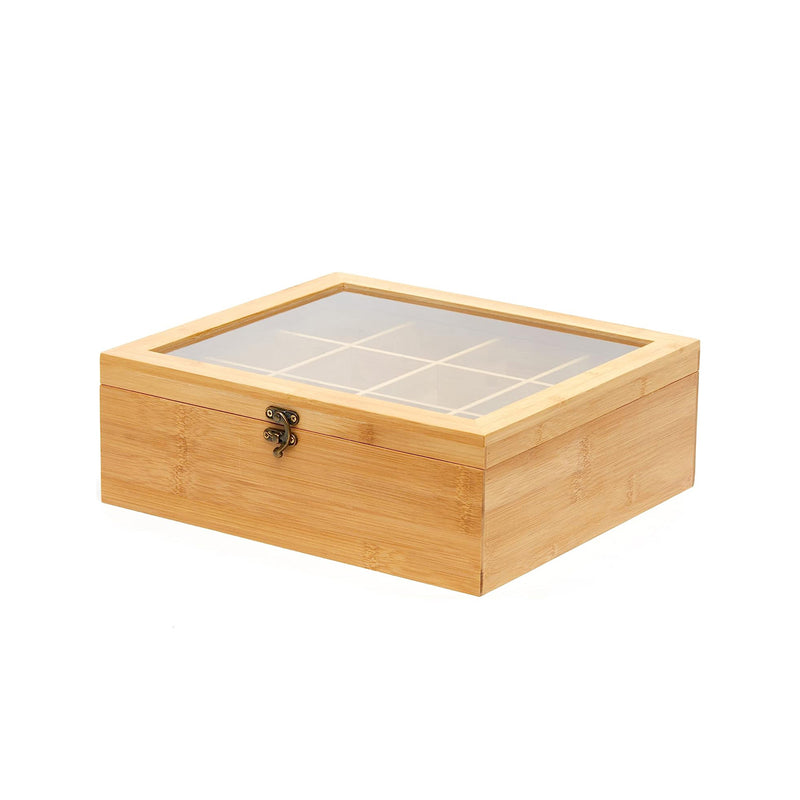 Teebox 12 Fächer - Braun - Holz - Teebox mit 12 Fächern - Aufbewahrungsbox für Tee