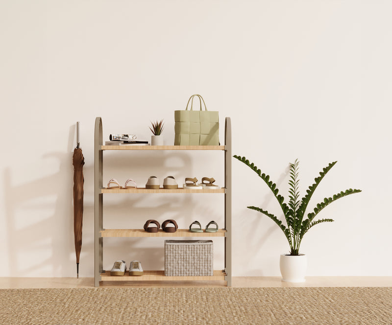 Schoenenrek 4 Lagen – Ruimtebesparend Schoenenkast – Modern Design – Metaal & Hout – Voor 12+ Paar Schoenen – Opbergsysteem Schoenenrek Hal, Slaapkamer of Woonkamer