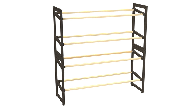 FixWood Houten Schoenenrek – 2-in-1 Stapelbaar Schoenenrek – 2 of 4 Lagen – Compact, Duurzaam en Stijlvol – Zwart/Hout – 65x26x52 cm