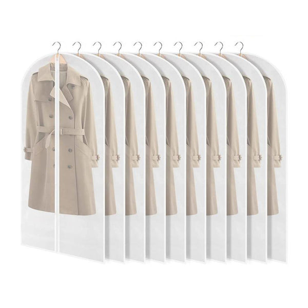 Kleiderhülle – 10 Stück – 160 x 40 cm – Weiß/Transparent – ​​Kleiderhülle – Kleiderhülle Weiß – Hochzeitskleidhülle – Anzughülle