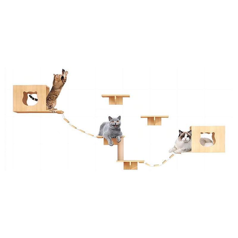 Wandmeubel Klimmuur Katten - 5-delig - Luxe Klim Wand voor aan de Muur - Krabpaal - Speelwand voor Katten