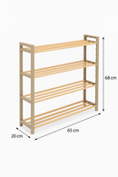 Schoenenrek 4-laags – 65x20x68 cm – Houten & Kunststof Schoenenkast – Schoenen Organizer – Ruimtebesparend Schoenenrek voor Hal, Slaapkamer of Gang – FixWood