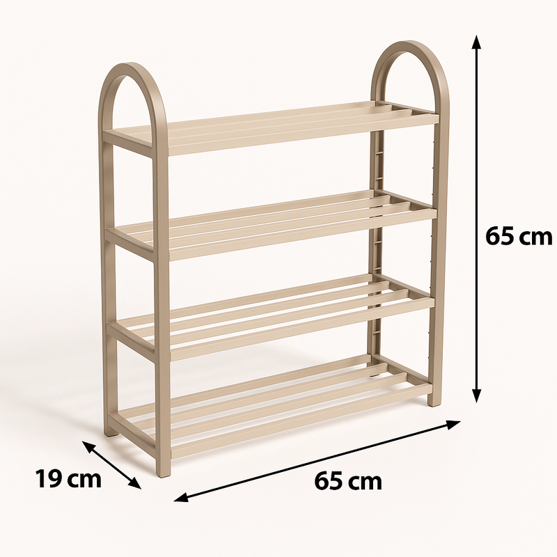 Schoenenrek 4 Lagen – Ruimtebesparend Schoenenkast – Modern Design – Metaal & Hout – Voor 12+ Paar Schoenen – Opbergsysteem Schoenenrek Hal, Slaapkamer of Woonkamer