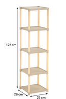 FixWood Houten Modulaire Opbergrek – Massief Hout & Kunststof – Badkamerrek, Keukenrek of Plantenrek – 127 cm Hoog – Beige/Naturel