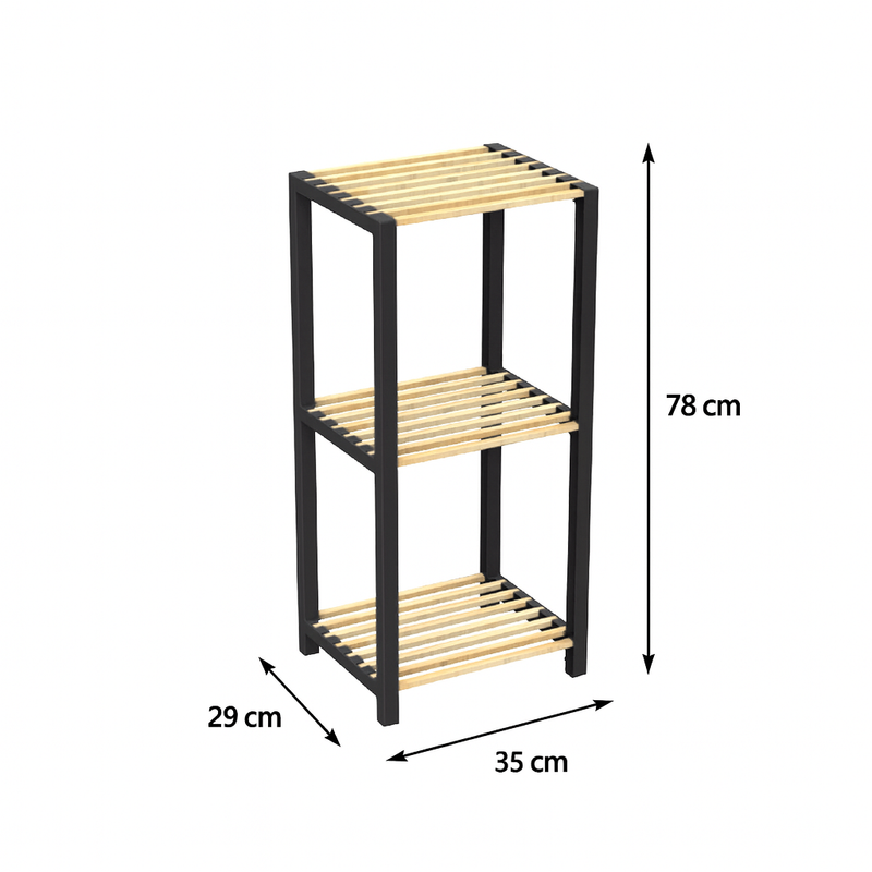 Opbergrek 3 Lagen – Kunststof & Hout – Lichtgewicht Multifunctioneel Kastje – Voor Keuken, Woonkamer of Badkamer – 78 x 35 x 29 cm