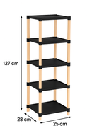 FixWood Houten Modulaire Opbergrek – Massief Hout & Kunststof – Badkamerrek, Keukenrek of Plantenrek – 127 cm Hoog – Zwart/Naturel