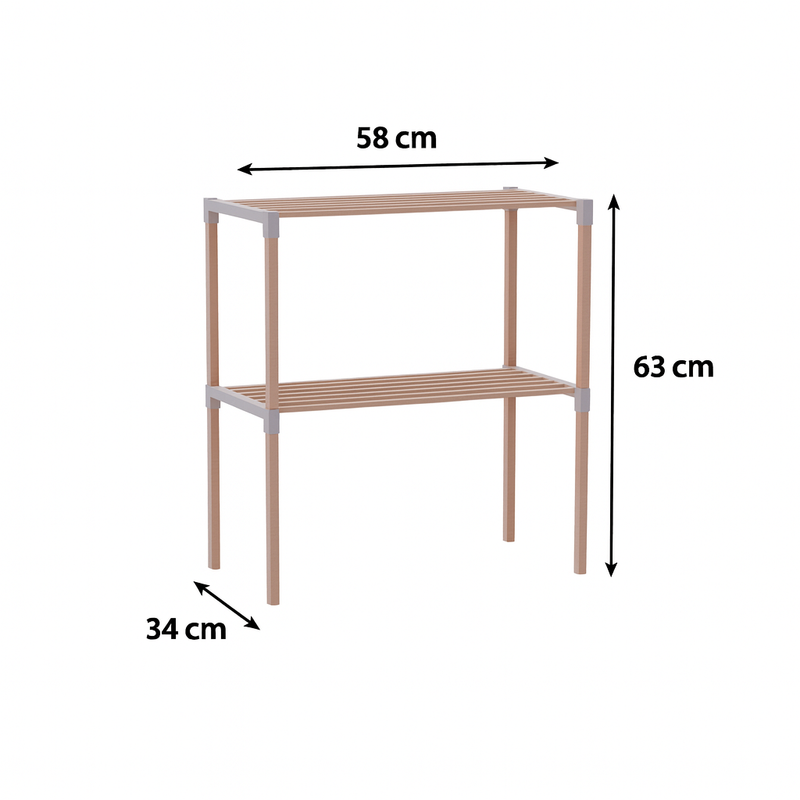 FixWood 2-laags Ovenrek – Keukenrek van Hout en Kunststof – Magnetron Rek – 58x34x63 cm – Multifunctioneel Opslagrek – Extra Werk- & Opbergruimte