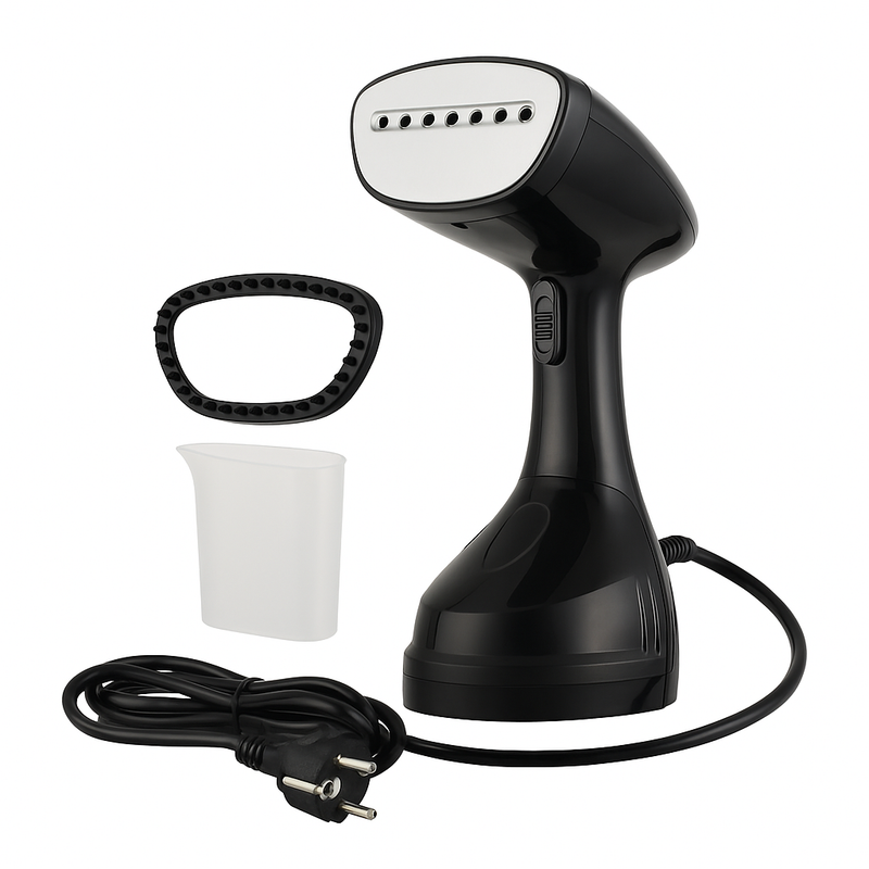 Kledingstomer – 1600W – Handstomer voor kleding – Snelle opwarming – Inclusief borstelopzetstuk & maatbeker – Zwart
