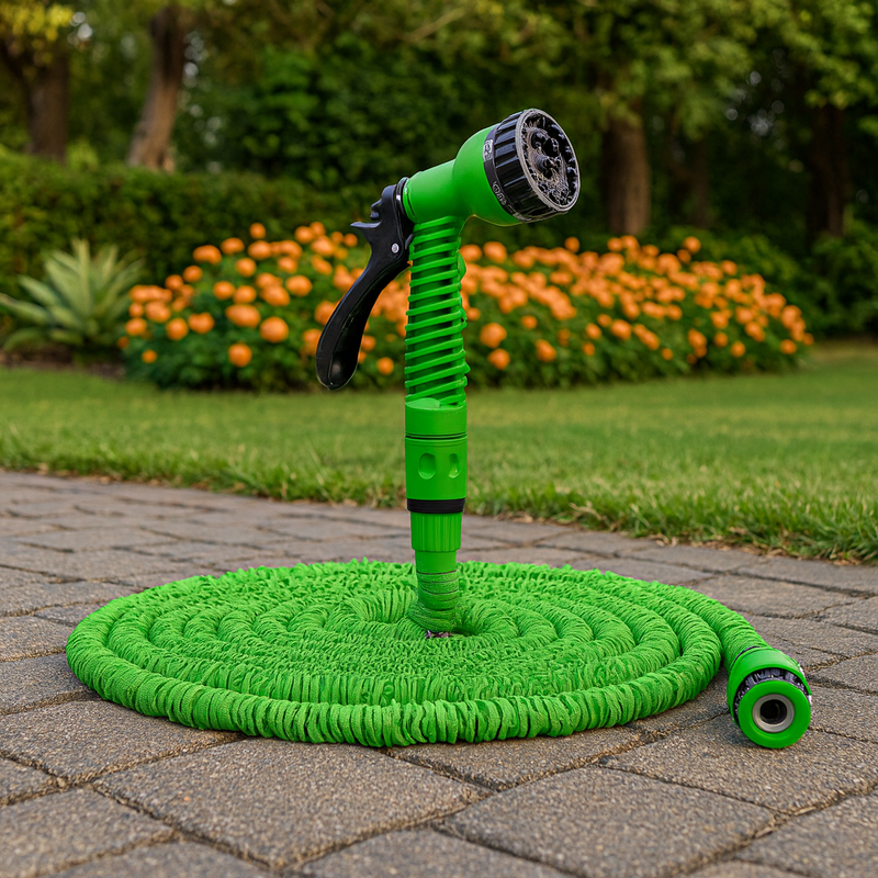 Tuinslang - 30 Meter Uitrekbare Tuinslang met Multisproeikop – Lichtgewicht, Compact & Duurzaam