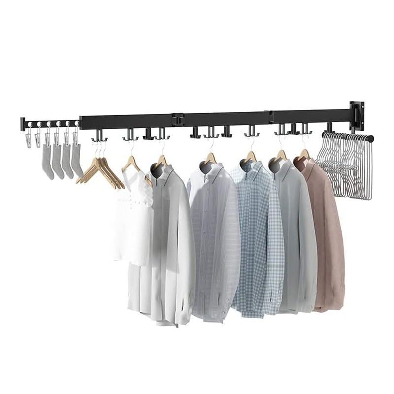 Wandmontierter Kleiderständer – Schwarz – Zusammenklappbar und ausziehbar – Kleiderständer – 180 Grad drehbar