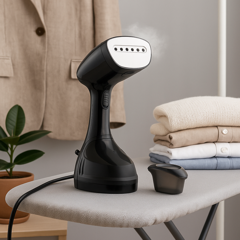Kledingstomer – 1600W – Handstomer voor kleding – Snelle opwarming – Inclusief borstelopzetstuk & maatbeker – Zwart