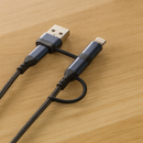 3-in-1 USB Kabel – 1 meter – Snelladen & Dataoverdracht – USB naar USB-C / Lightning – Nylon Gevlochten – Zwart