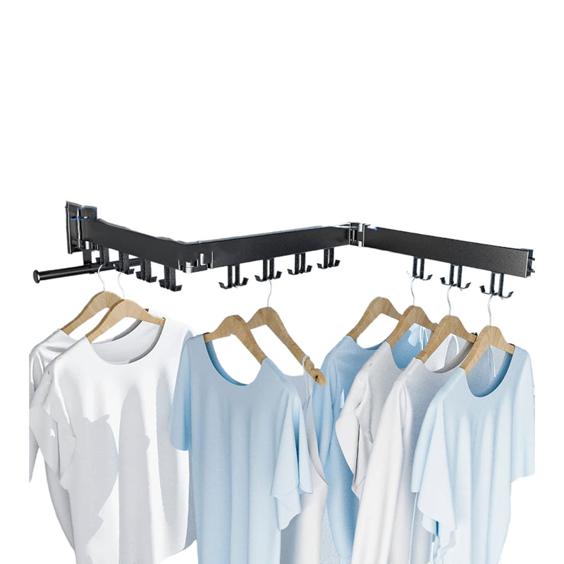 Wandmontierter Kleiderständer – Schwarz – Zusammenklappbar und ausziehbar – Kleiderständer – 180 Grad drehbar