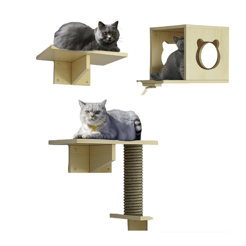 Wandmeubel Klimmuur Katten - 5-delig - Luxe Klim Wand voor aan de Muur - Krabpaal - Speelwand voor Katten