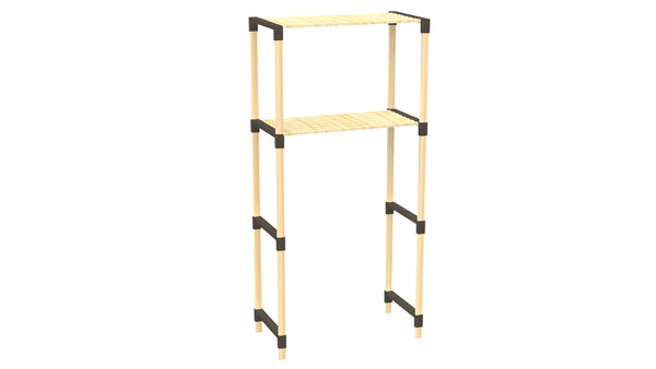 FixWood 2-Laags Wasmachine Rek – Zwart - Houten Opbergrek voor Wasmachine – Ruimtebesparend Badkamerrek 127 cm – Beukenlook – 33x66x127 cm (