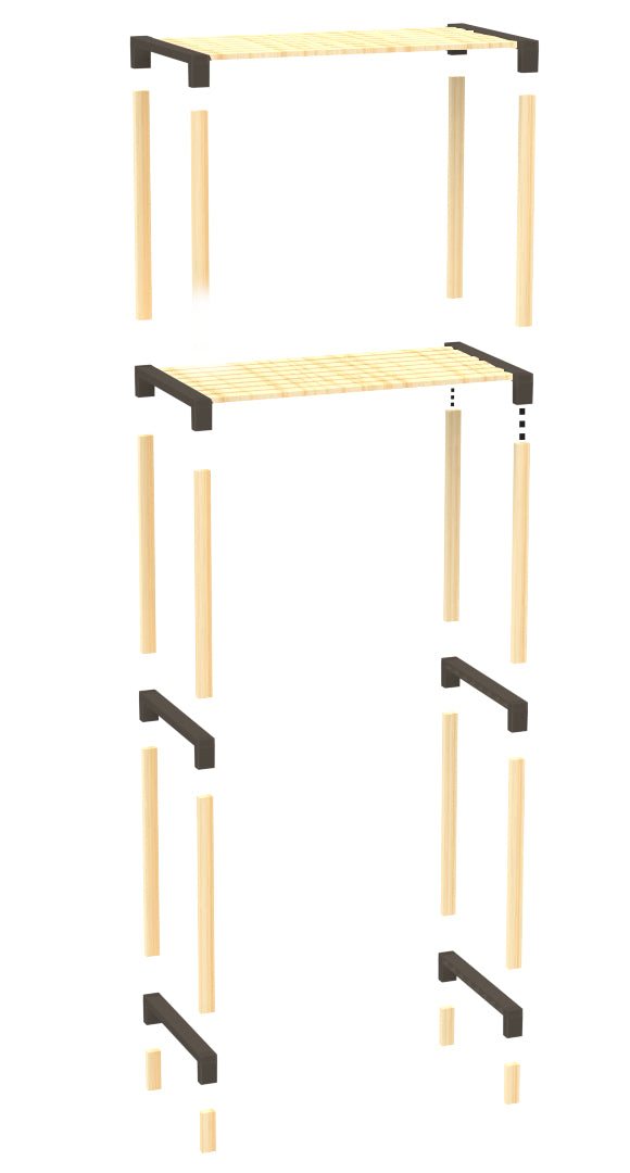 FixWood 2-Laags Wasmachine Rek – Zwart - Houten Opbergrek voor Wasmachine – Ruimtebesparend Badkamerrek 127 cm – Beukenlook – 33x66x127 cm (