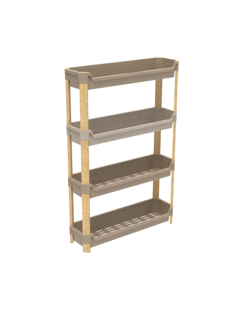 FixWood Modulaire Opbergkast – 4-Laags Houten Rek met Kunststof Bakken – Badkamer, Keuken & Woonkamer – Duurzaam en Stijlvol Design – 68 cm Hoog – Beige / Naturel (kopie)