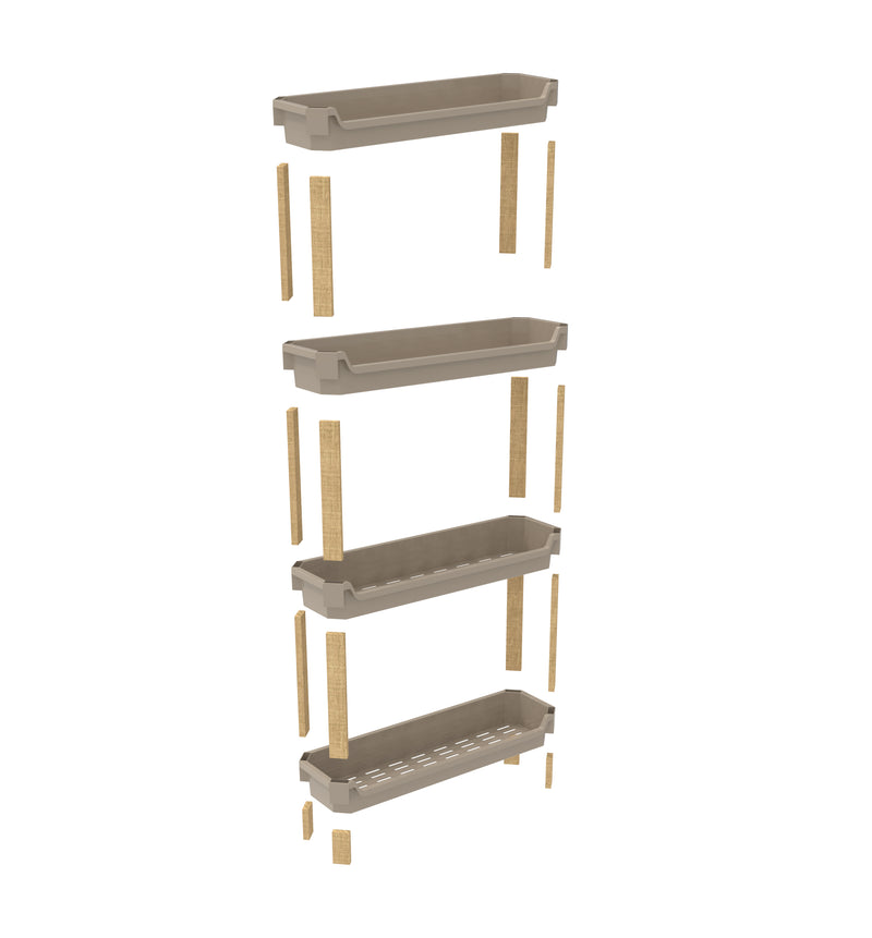 FixWood Modulaire Opbergkast – 4-Laags Houten Rek met Kunststof Bakken – Badkamer, Keuken & Woonkamer – Duurzaam en Stijlvol Design – 68 cm Hoog – Beige / Naturel