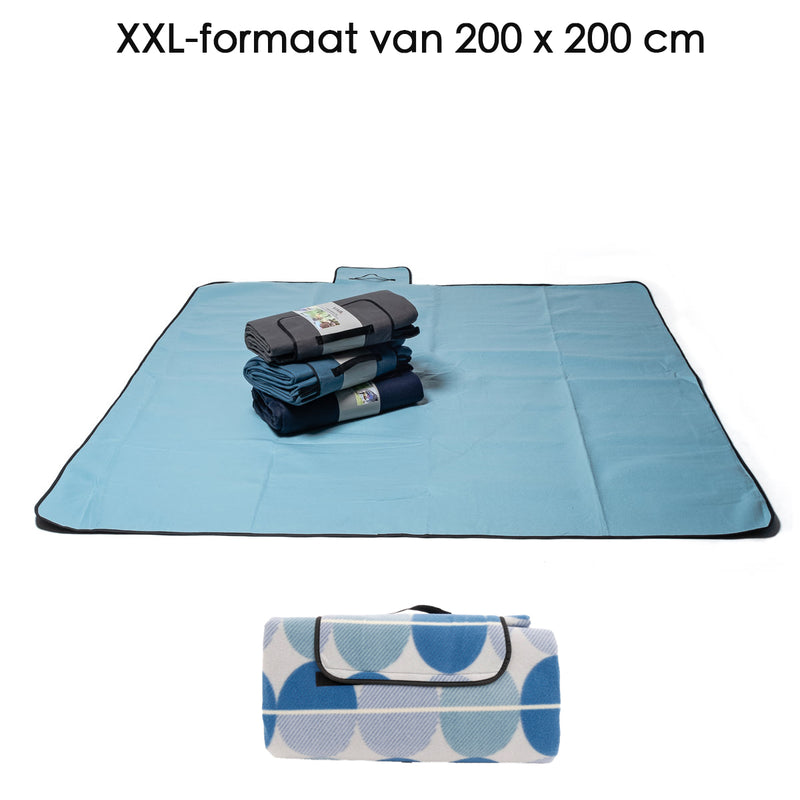 Picknickkleed XXL - Plaid 200 x 200 cm - Blauwe Rondjes - Picknickdeken Waterdicht - Strandlaken