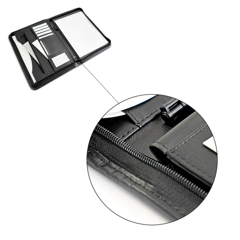 Konferenzmappe A4 mit Reißverschluss – Schwarz – inklusive Taschenrechner – Luxus-Schreibmappe, Aufbewahrungsmappe