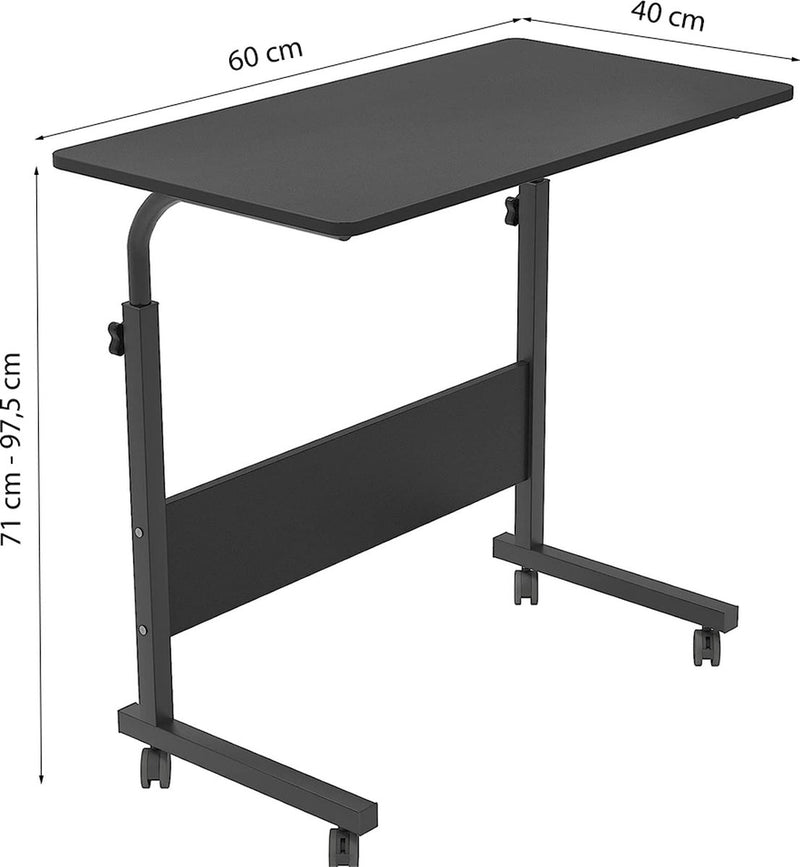 Verstelbare Laptoptafel op Wielen – In Hoogte Verstelbaar (71-98 cm) – 80 cm Breed – Compact Bureau – Verrijdbaar Laptoptafeltje voor Thuis & Kantoor – Zwart