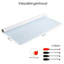 Whiteboard Folie XL Zelfklevend (200 x 45 cm) met 4 Stiften met Wisser - Whiteboard Sticker - Beschrijfbare Muursticker - Whiteboardsticker - Whiteboardfolie - Schoolbord Folie - Memobord Folie