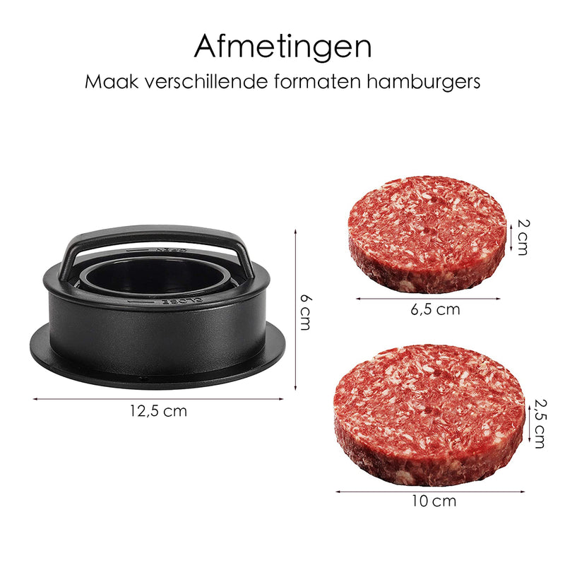 Hamburgerpers - Burgermaker - Zwart - Gevulde Hamburgers - Hamburger Vormer - 2 Maten - BurgerPress - Burger Press - Hamburger pers