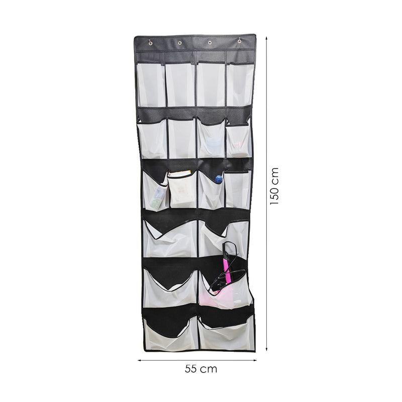 Tür-Organizer – Schuhschrank zum Aufhängen – 18 geräumige Aufbewahrungsfächer – 150 cm x 55 cm – Schwarz – Aufbewahrungstasche für Tür