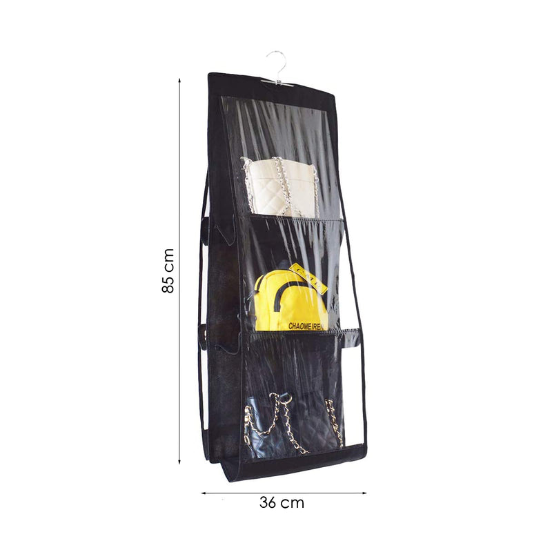 Tassen organizer - Opbergen van 6 Handtassen - Zwart - Hangende tassenopberger - 85 cm x 36 cm - Organiser