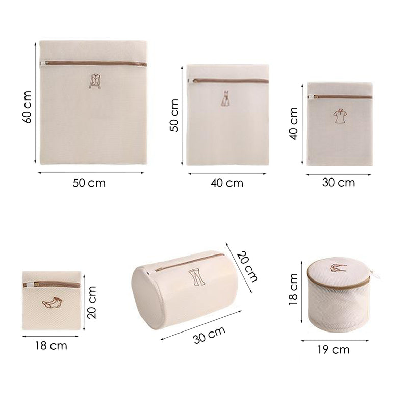 Wäschebeutel-Set - Beige - 6-teilige Wäschebeutel in verschiedenen Formen - Mit Reißverschluss