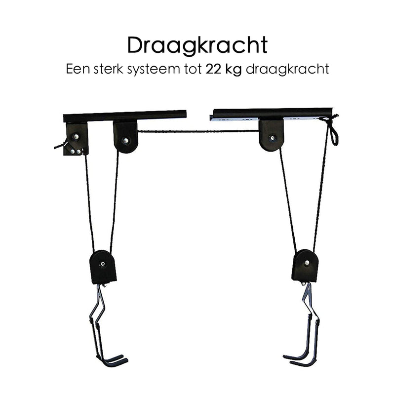 Fiets Ophangsysteem - Fietslift - Plafond - Tot 22 kg - Zwart
